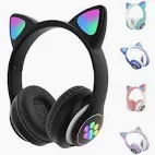 Fone De Ouvido Gatinho Bluetooth Infantil Led Menino Menina Cor Preto