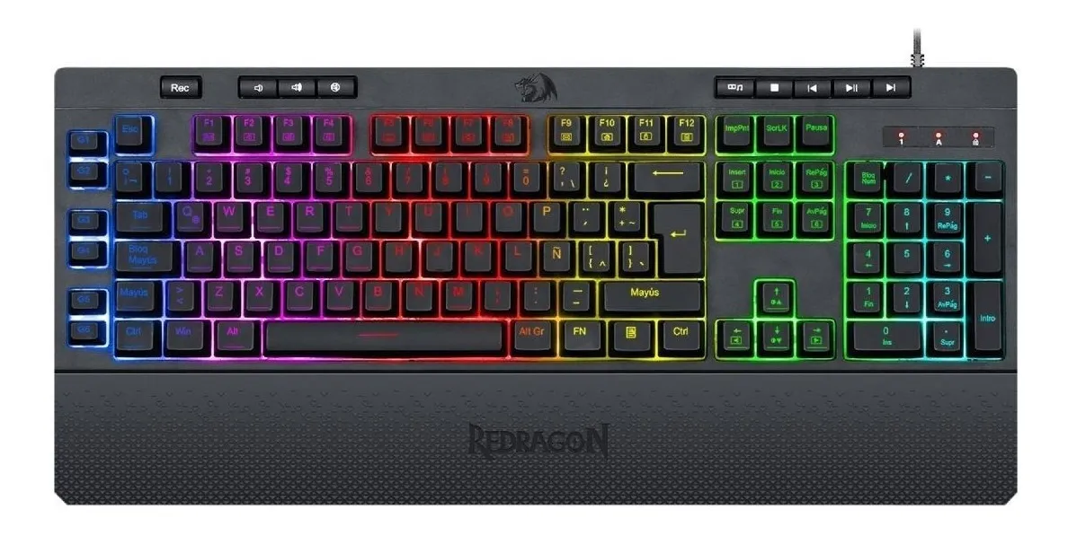 Teclado gamer Redragon Shiva K512 RGB QWERTY cor preto com luz RGB